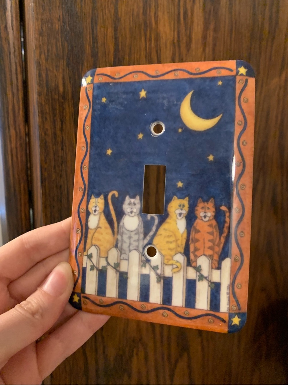 VTG Deco Style Singing Cats At Night Moon Single Light Switch Plate Cover Cat